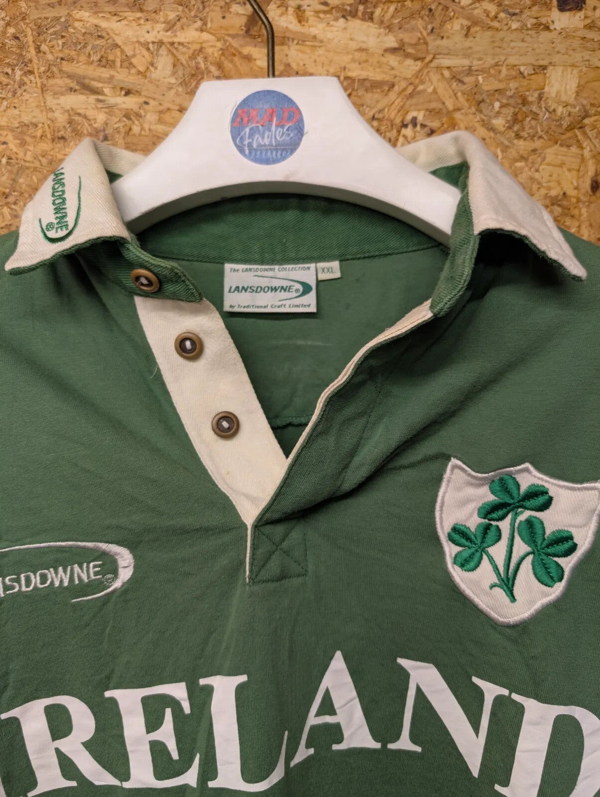 Vintage Ireland Rugby Shirt Mens XXL Green Cotton Lansdowne Logo Embroidered 90s