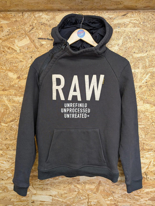 G-Star Raw Hoodie Men Large Graphic Pullover Black Charcoal Side Zip Heavyweight