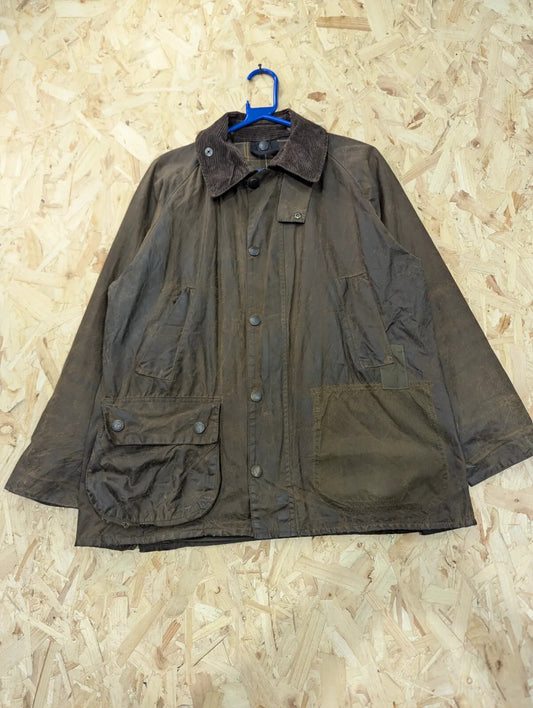 Barbour Field Jacket Men Medium Rustic Brown Waxed Cotton Tartan Corduroy Collar
