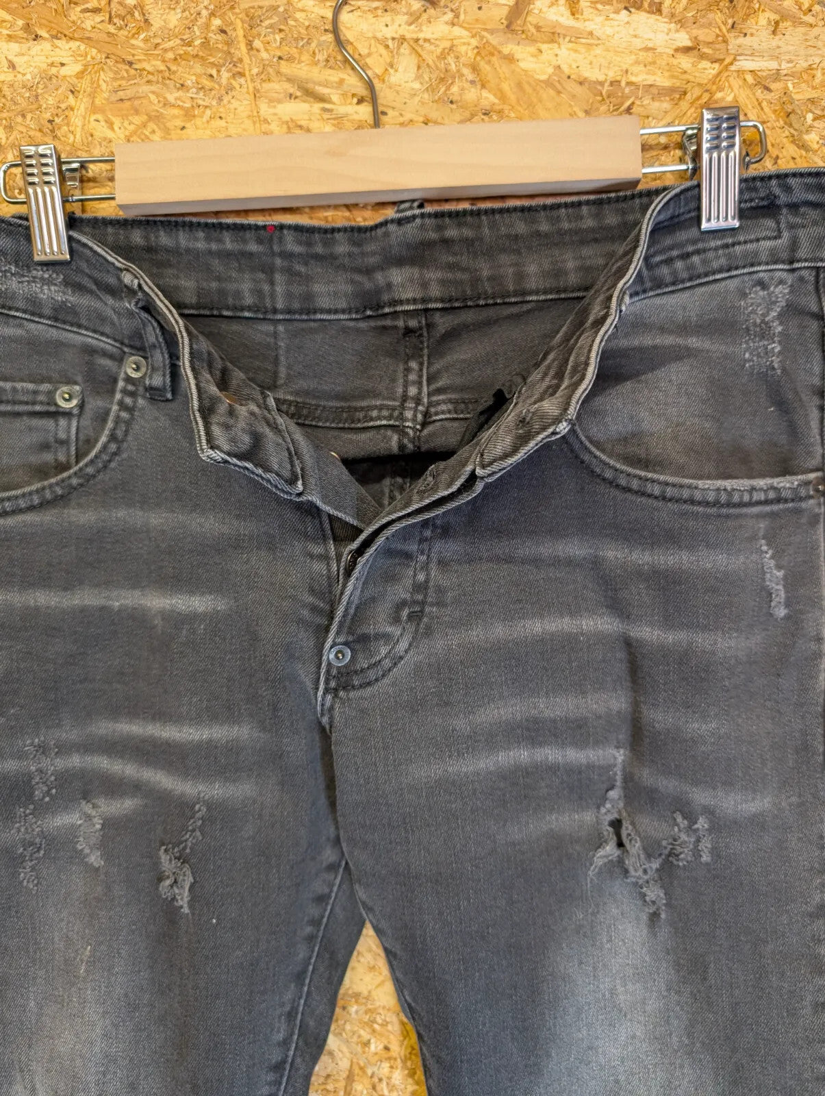 DSquared2 Jeans Mens Size W30 L32 Black Denim Distressed Slim Fit Button Italy