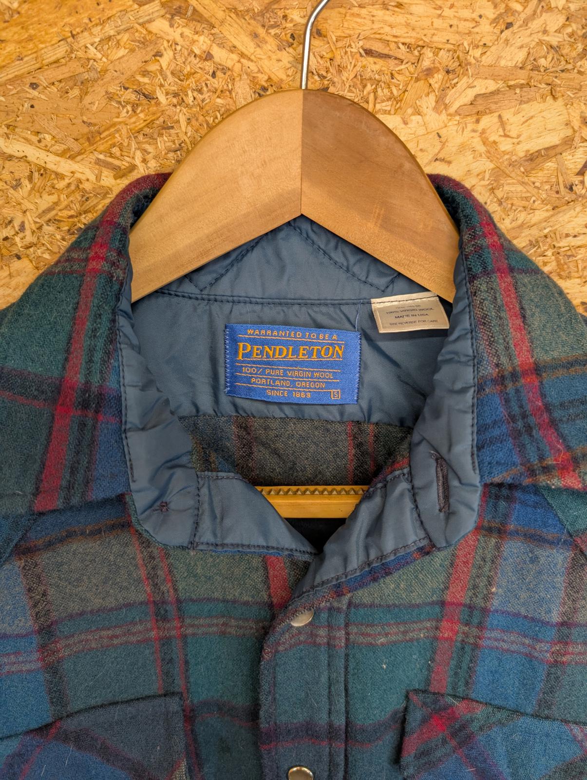 Pendleton Guide Shirt Mens Small Blue Burgundy Check Plaid Wool Made In USA