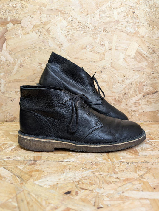 Clarks Desert Boots Black Full Grain Leather UK 8 EU 42 Lace Up Gum Sole