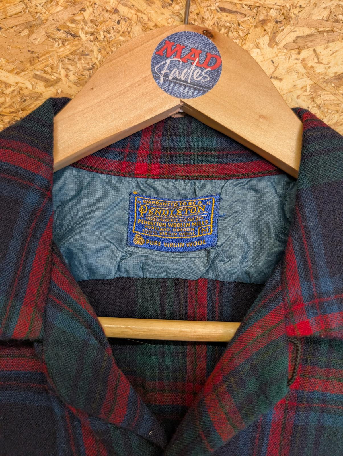 Pendleton Lodge Shirt Medium Red Green Navy Tartan Check Plaid Wool Vintage