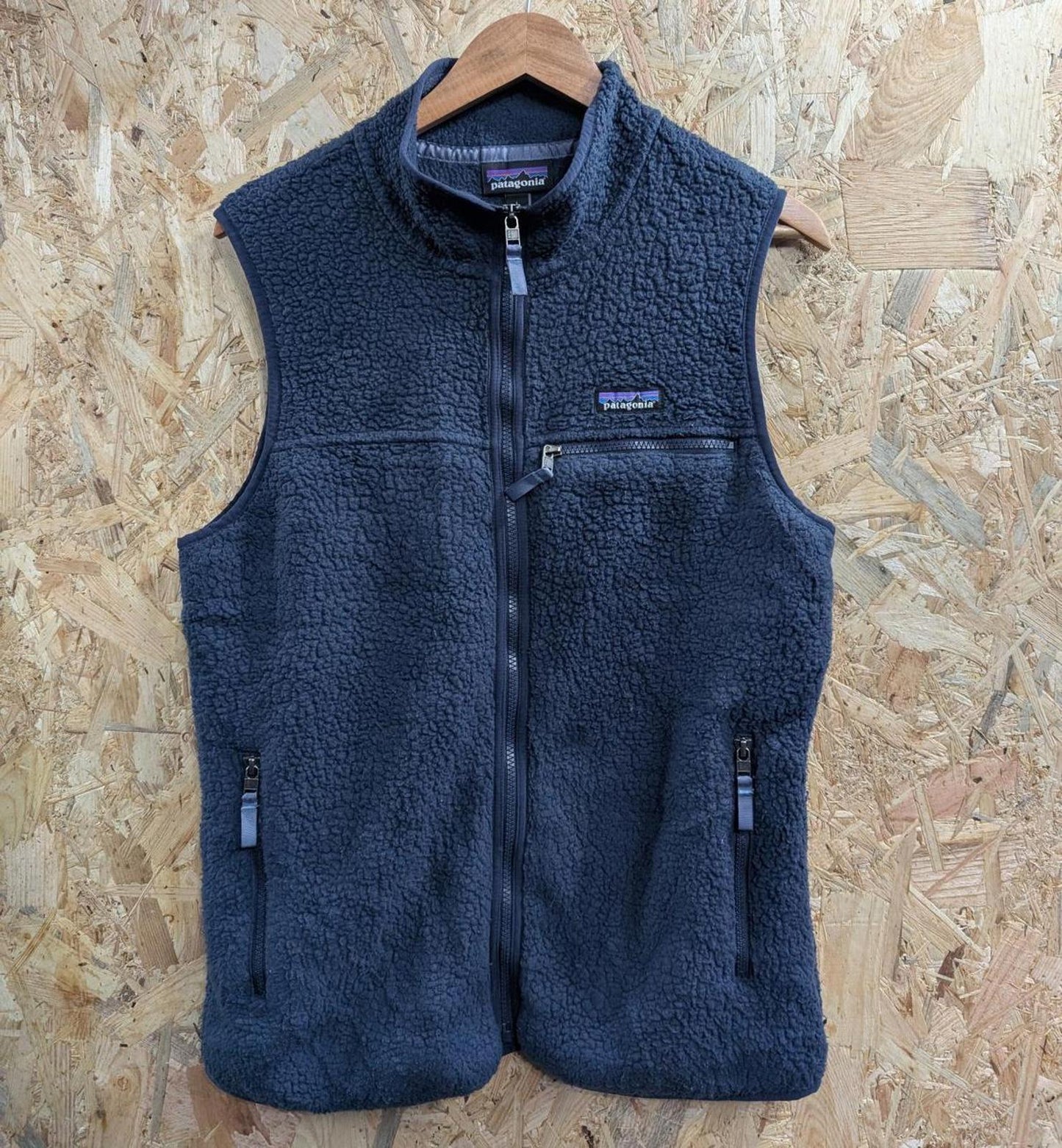 Patagonia Deep Pile Retro Fleece Vest Large Women Navy Blue Full Zip Bodywarmer