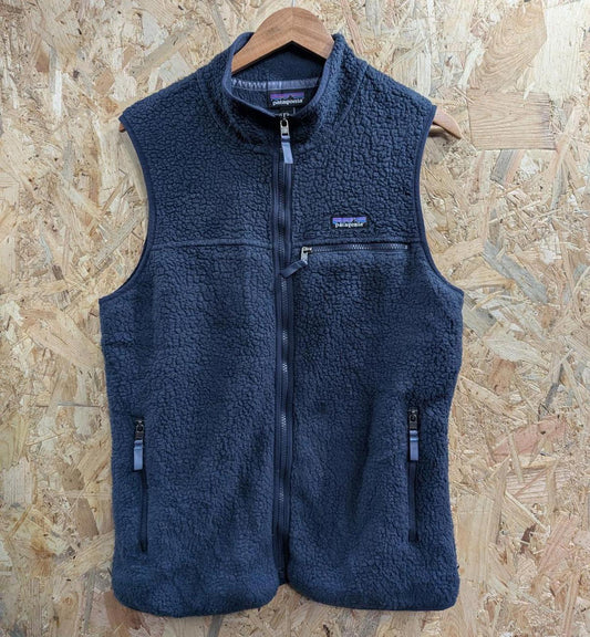 Patagonia Deep Pile Retro Fleece Vest Large Women Navy Blue Full Zip Bodywarmer