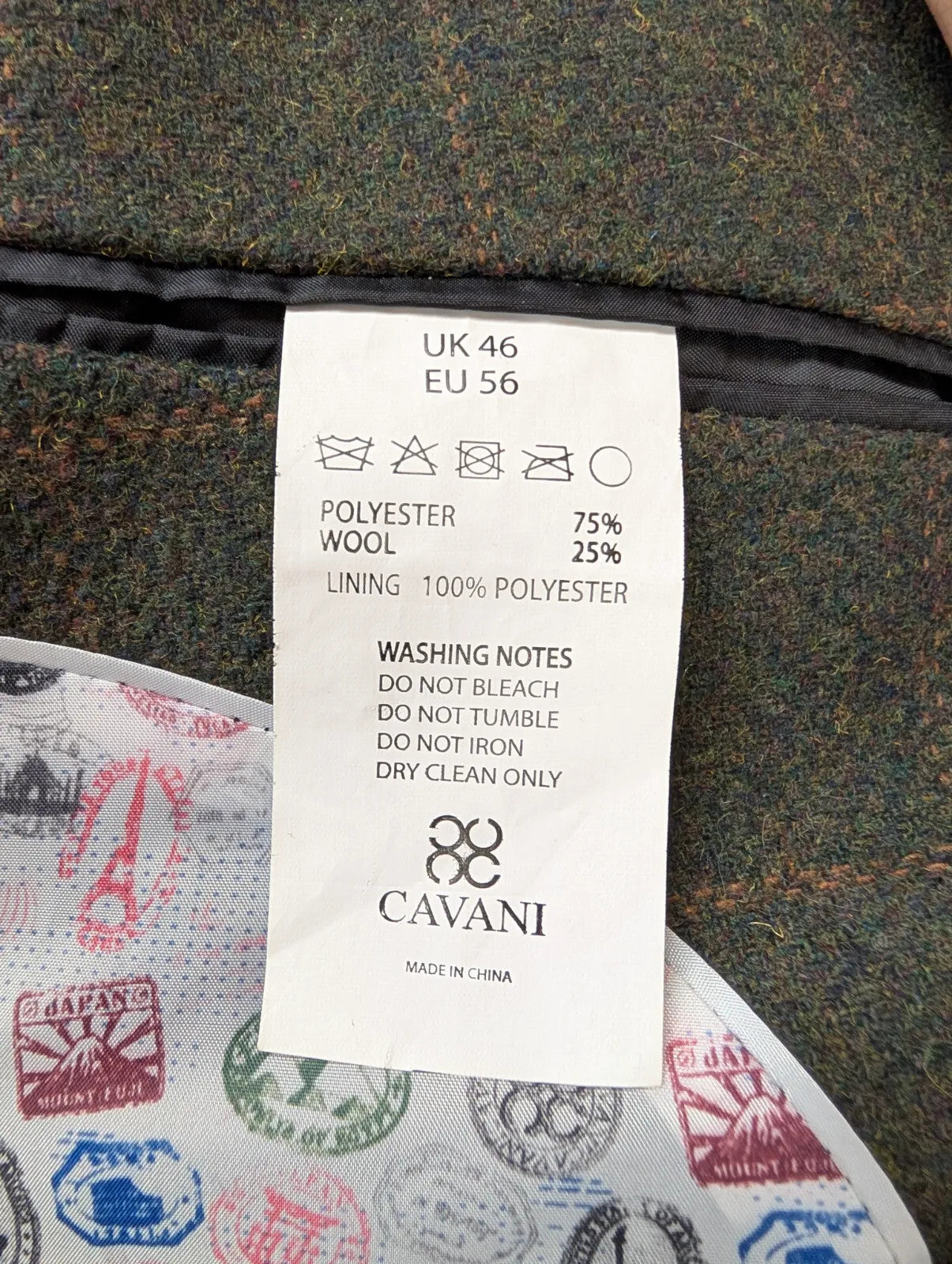 Cavani Tweed Blazer Mens UK XXL 46 Green Wool Checked Jacket Derby Button Up