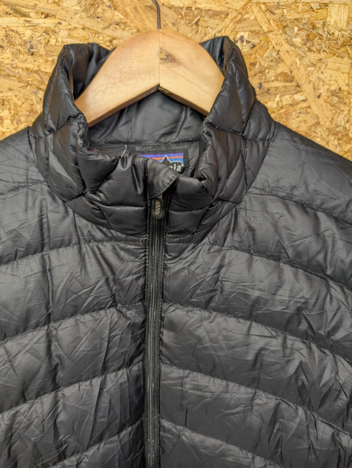 Patagonia Down Sweater Jacket Womens Medium Quilted Black Puffer Full Zip Layer