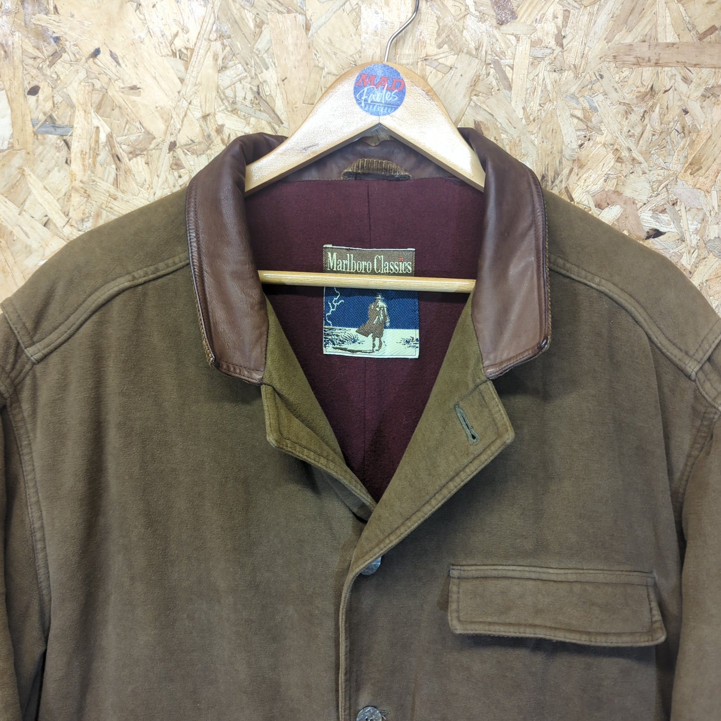 Marlboro Brown Brushed Cotton Padded Jacket Wool Liner Vintage 80s Mens L - XL