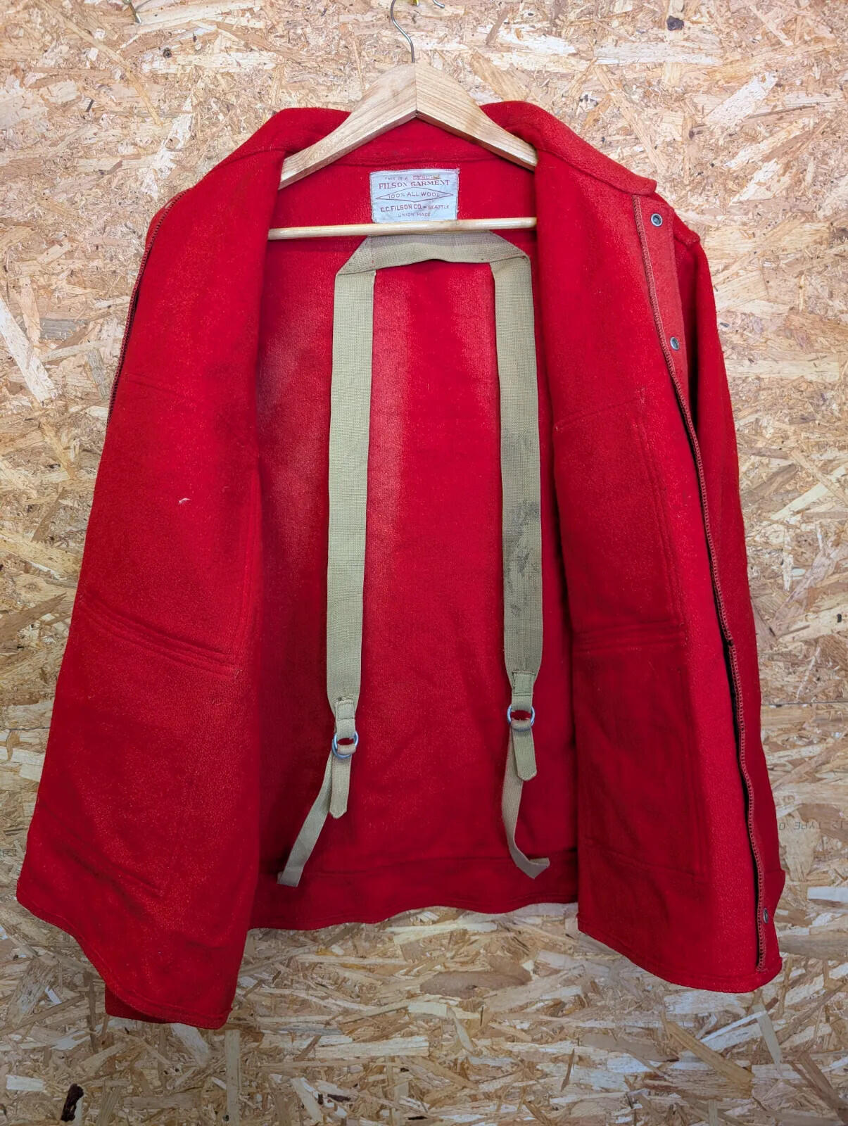 Vintage Filson Garment Wool Jacket Mens Red Large Snap Pockets Union Made USA