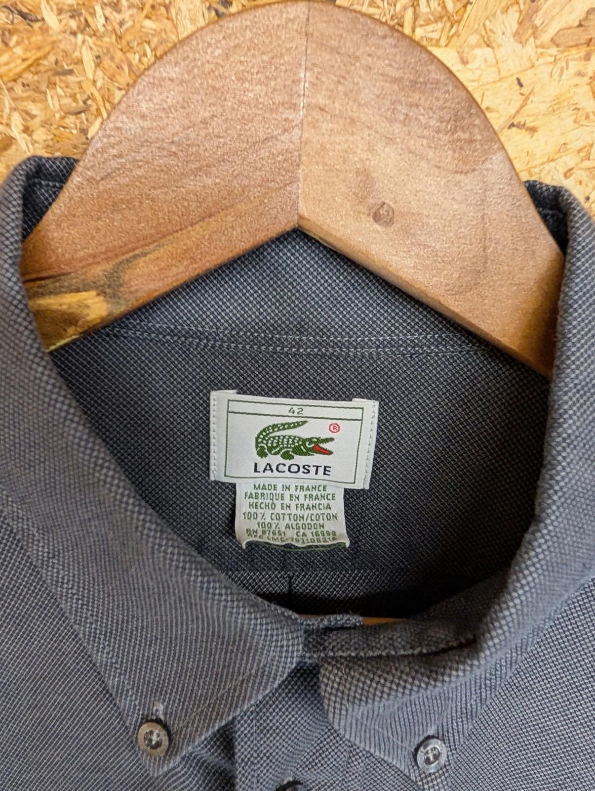 Lacoste Shirt Large 42 Men Long Sleeve Grey Cotton Casuals Button Collar France
