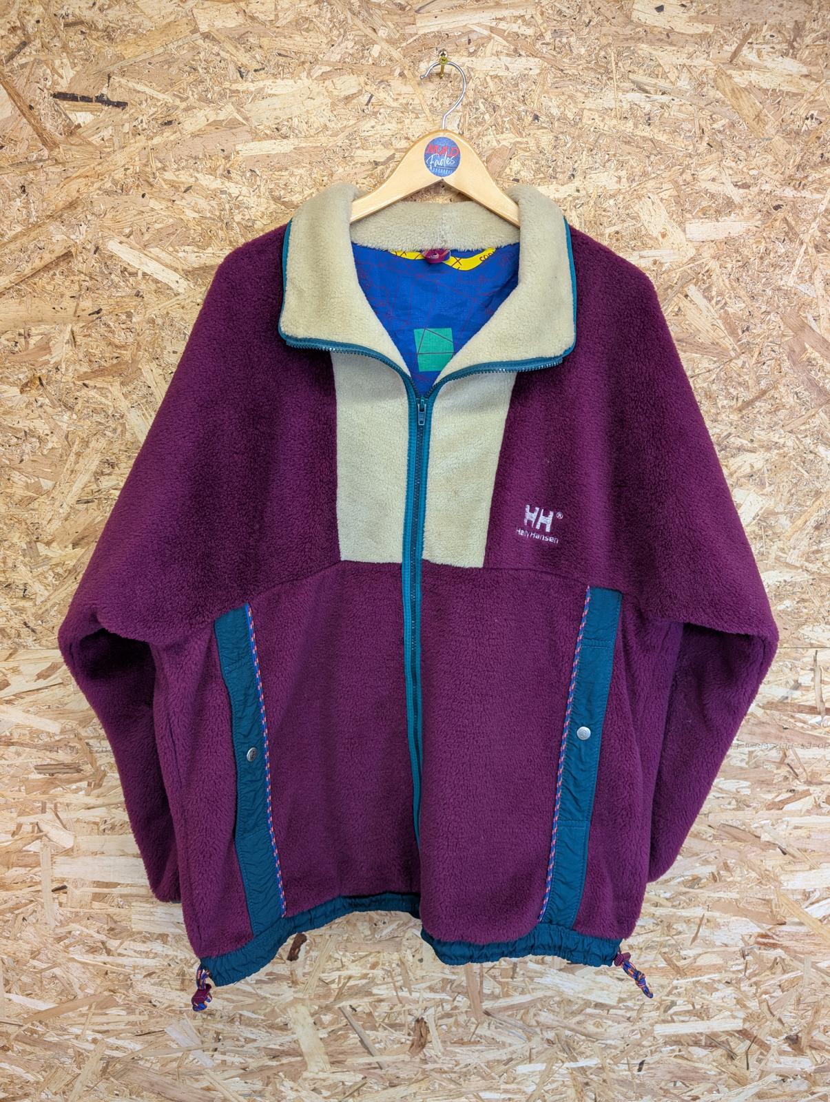 Helly Hansen Fleece XL 90s Vintage Purple Colour Block Top Pullover Zip Lined