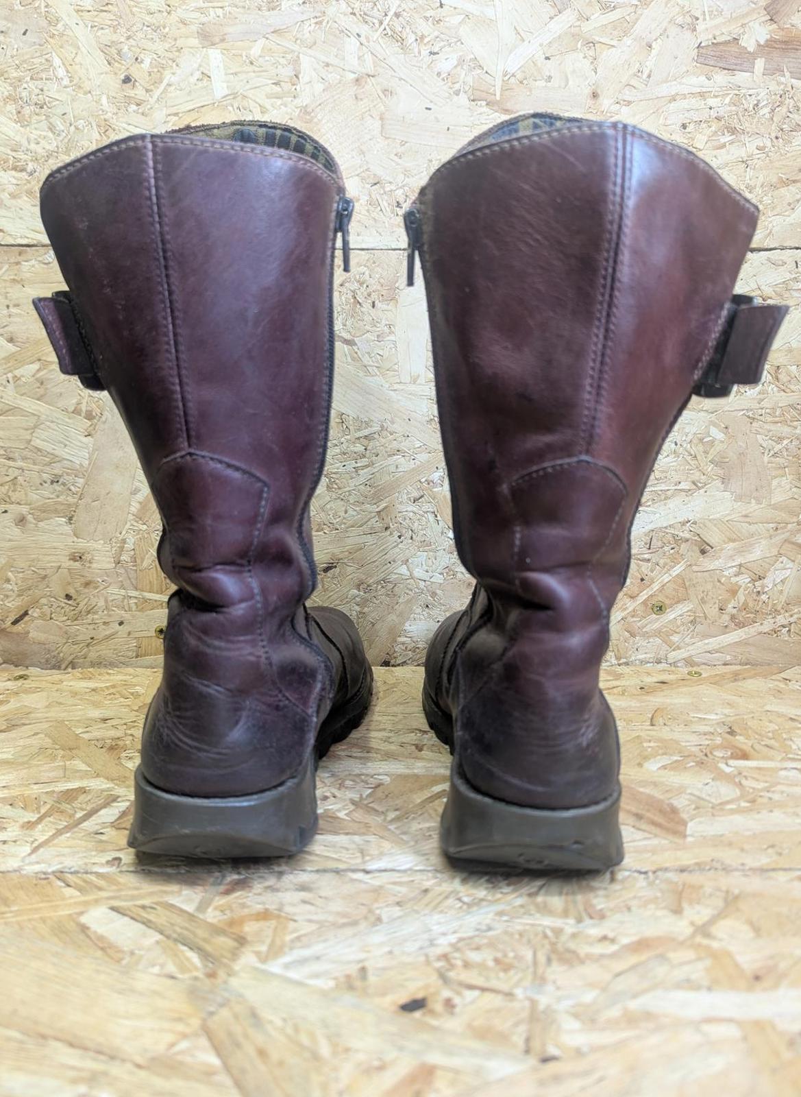 Fly London Mes 2 Mid-Calf Boots UK 7 EU 40 Women Burgundy Leather Buckle