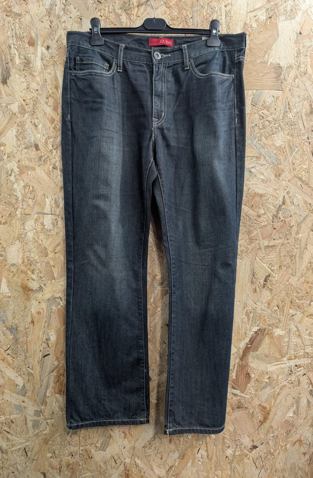 Guess Jeans Mens W34 L30 Dark Blue Wash Denim Regular Straight Crescent Fit 90s