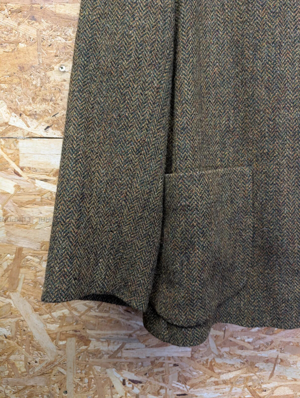 John Partridge Tweed Chore Jacket Mens Large Brown Green Island Wool Herringbone