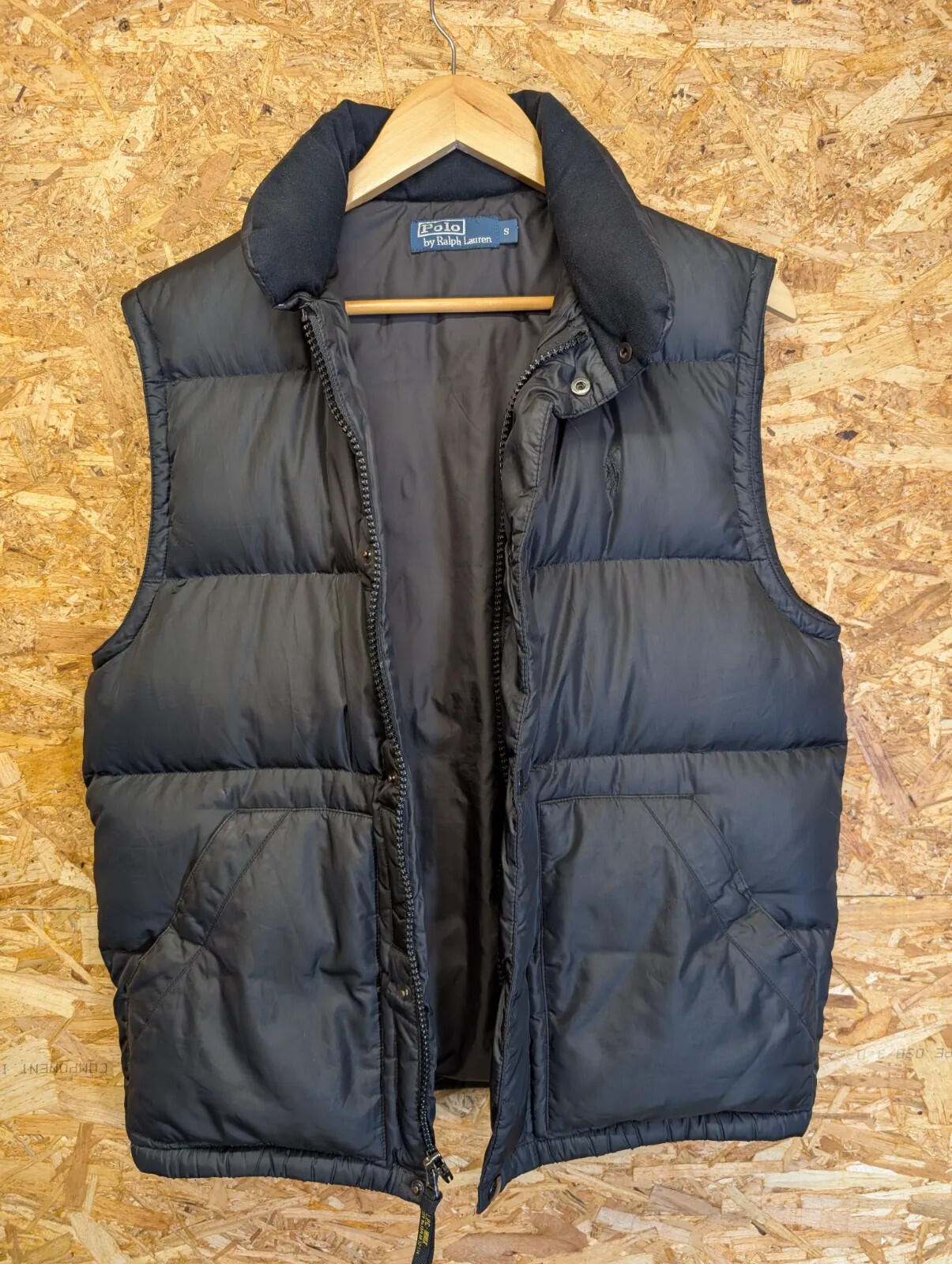 Polo Ralph Lauren Puffer Gilet Mens Small Black Snap Zip Front Vest Bodywarmer
