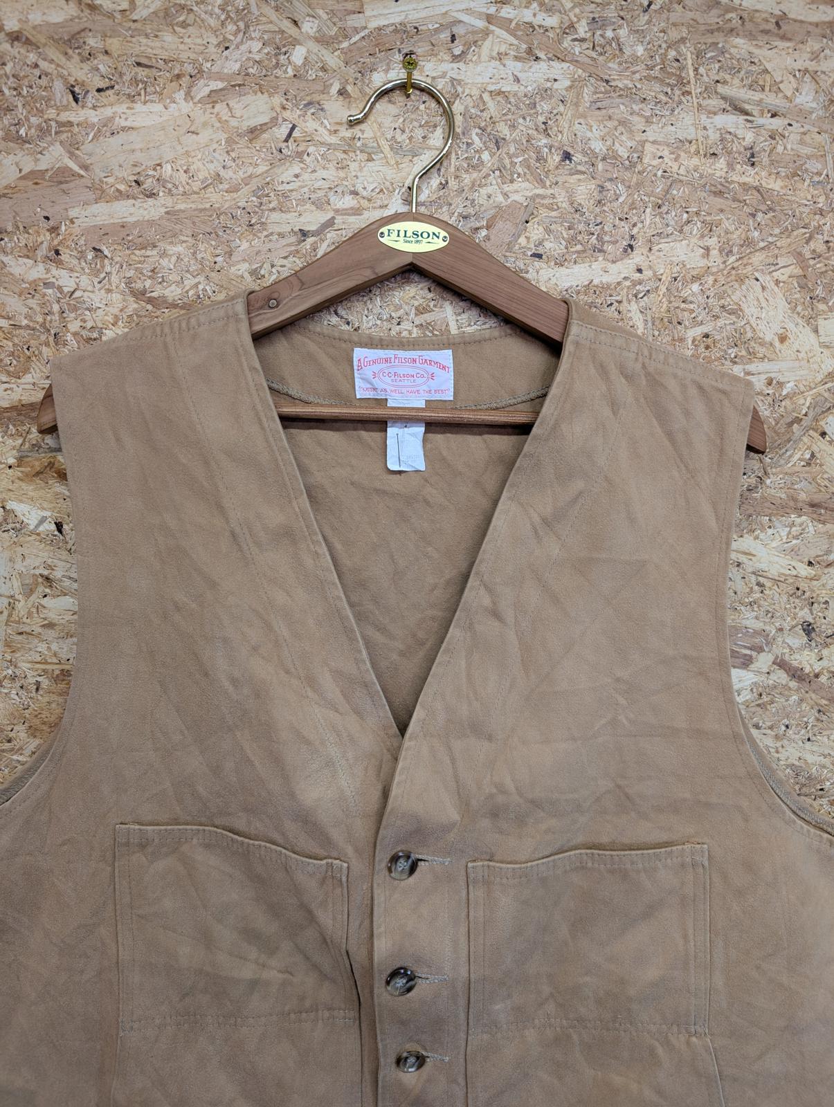 Filson Moleskin Vest Mens XL Beige Tan Cotton Waistcoat Gilet Body Warmer