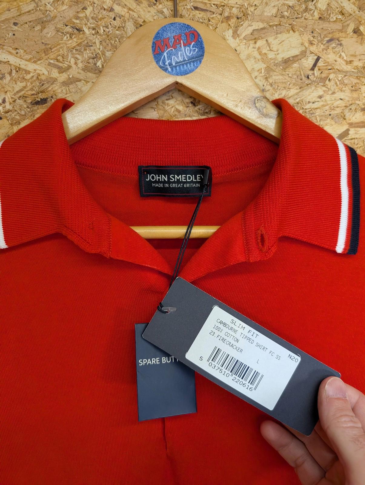John Smedley Mens Large Cambourne Polo Shirt Slim Fit Red Sea Island Cotton Mod
