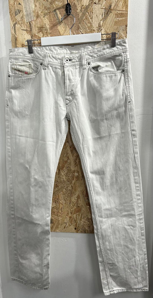 Diesel Viker Jeans W36 L34 Regular Fit White Denim Straight Leg Button Fly