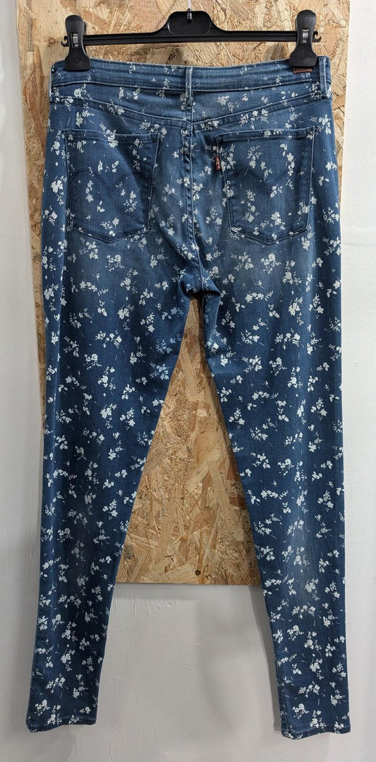 Levis Jeans Women Size W30 L32 Floral Print Navy Blue Y2K Denim Skinny Leggings