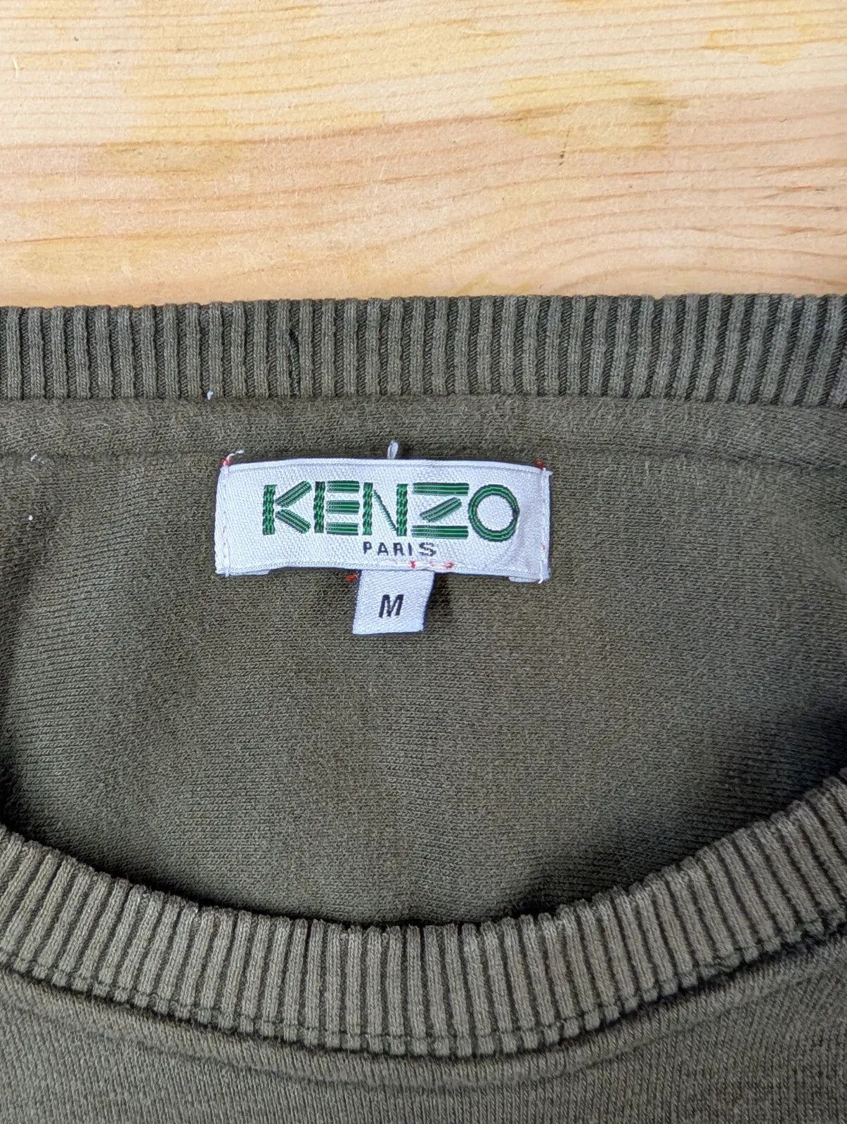 Kenzo Crew Neck Sweatshirt Mens Medium Olive Green Raised Tiger Graphic Logo