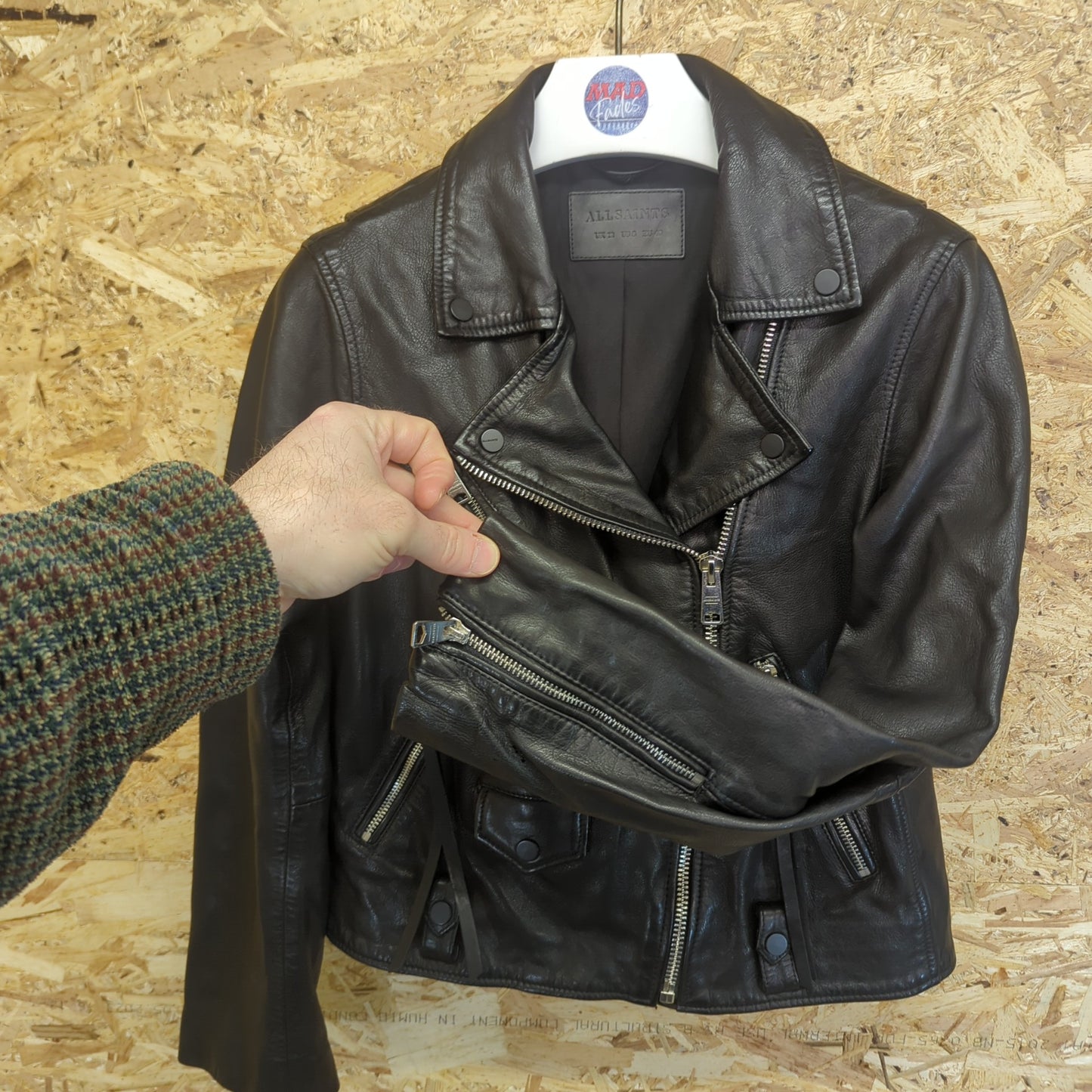 All Saints Griffen Black Leather Biker Jacket Motorbike Size UK 12 Medium