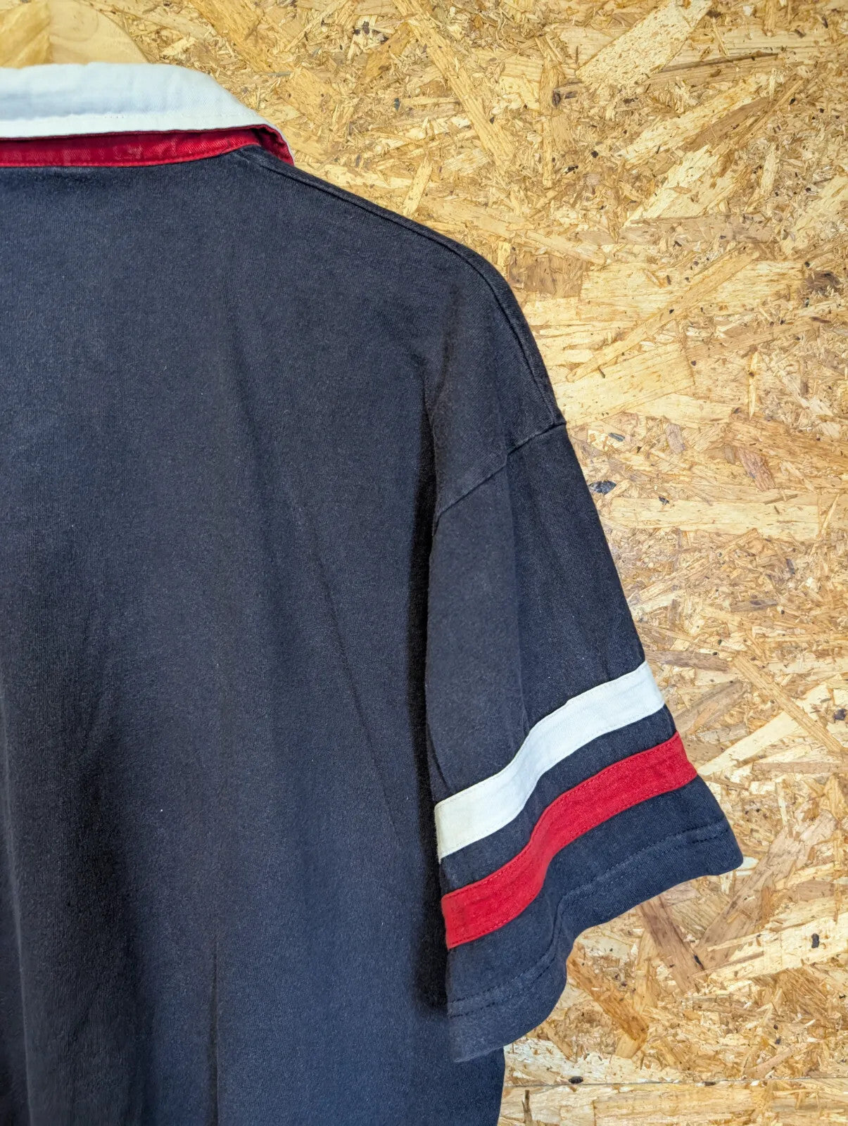 England Rugby Shirt Navy Mens Large Striped Shirt Embroidered Cotton Kings Polo
