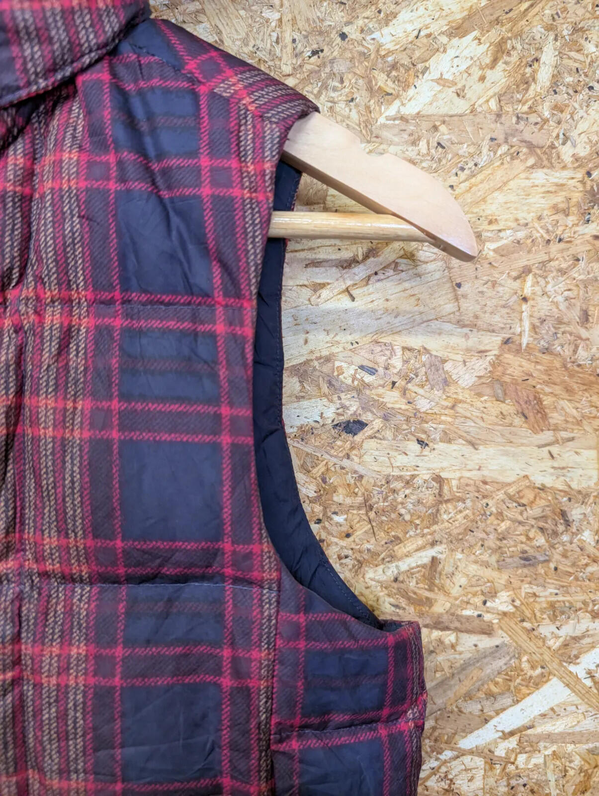 Patagonia Down With It Vest Womens Small Red Navy Plaid Hooded Gilet Puffer Zip