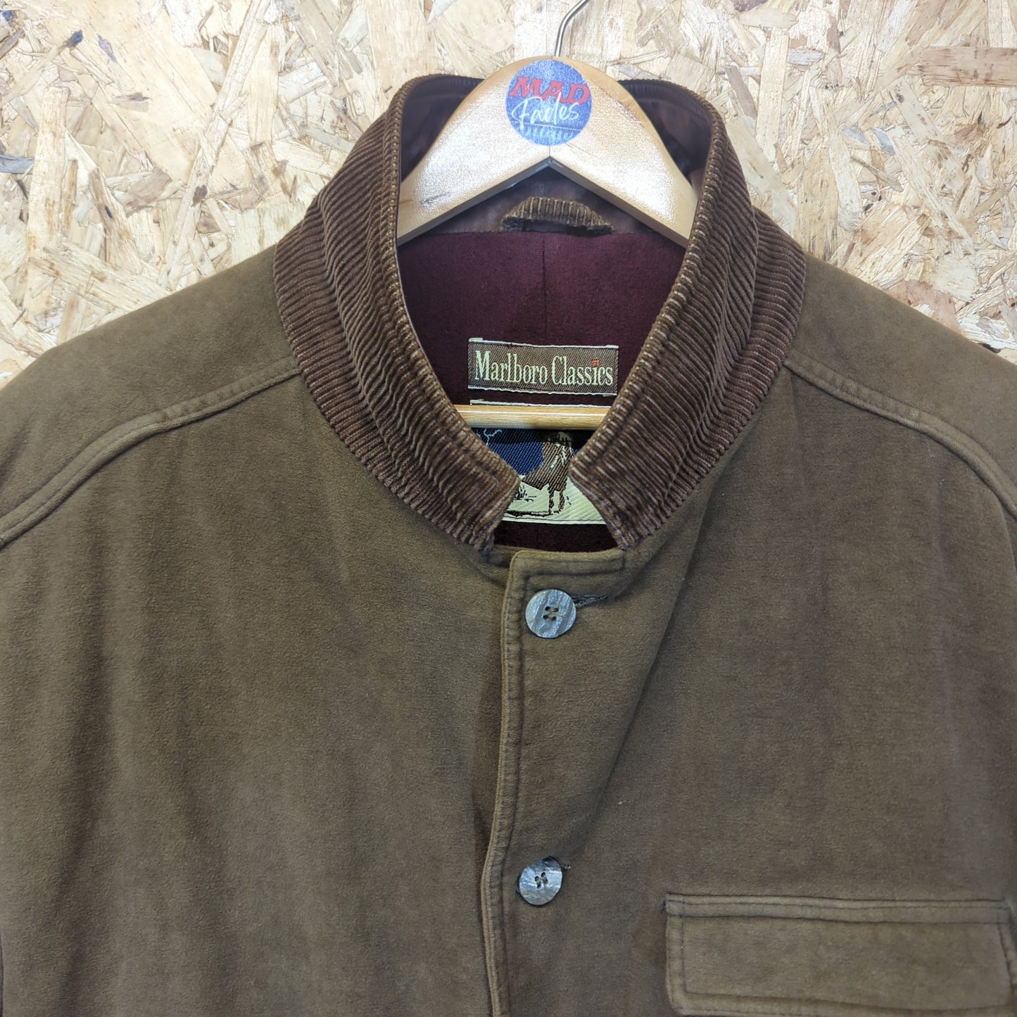 Marlboro Brown Brushed Cotton Padded Jacket Wool Liner Vintage 80s Mens L - XL