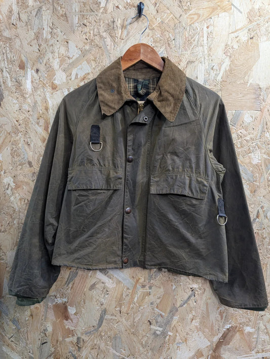 Vintage Barbour Spey Wax Jacket Small Olive Green 2 Crest Warrant 80s England