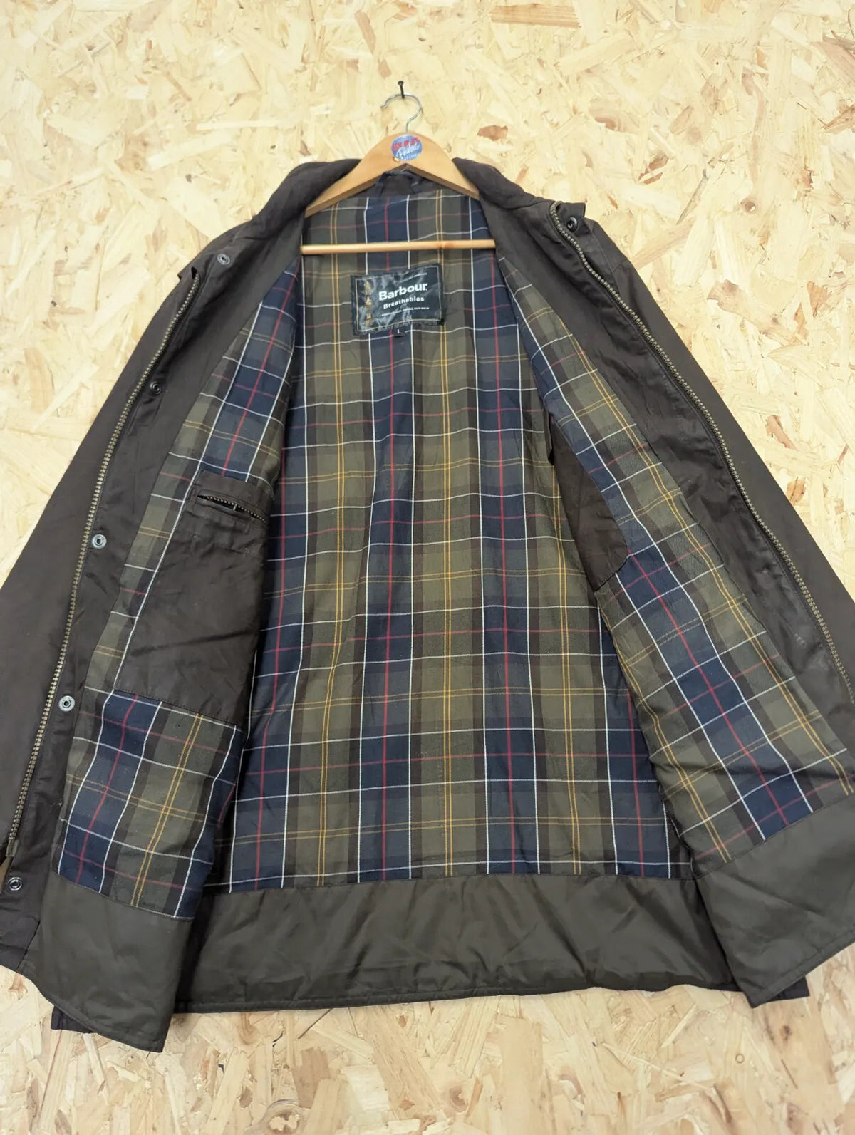 Barbour Trapper Wax Jacket Mens Large Brown Cotton Tartan Lined Breathable