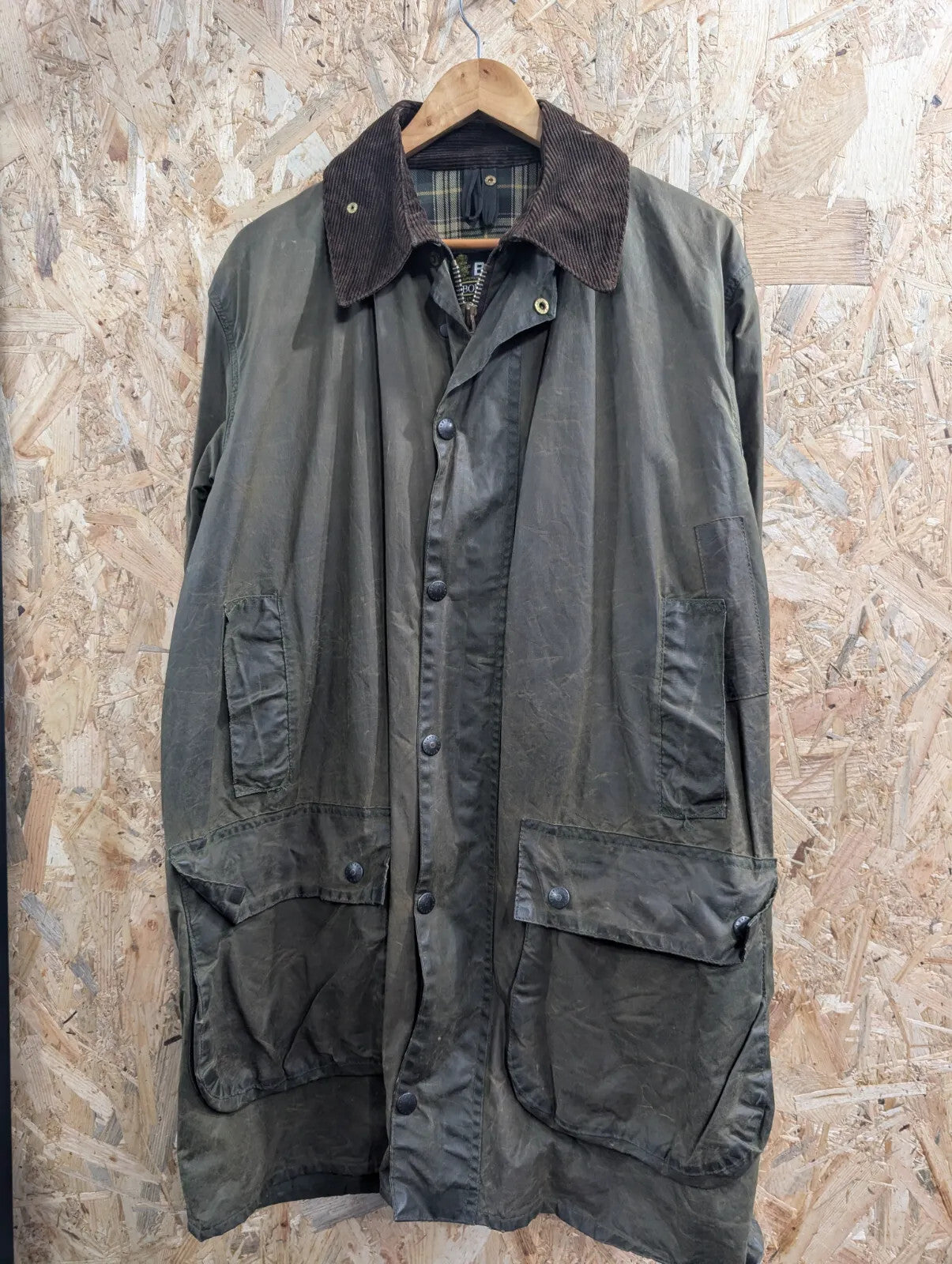 Vintage 80s Barbour Border A200 Waxed Coat Mens Medium C40 Sage Green 2 x Crests
