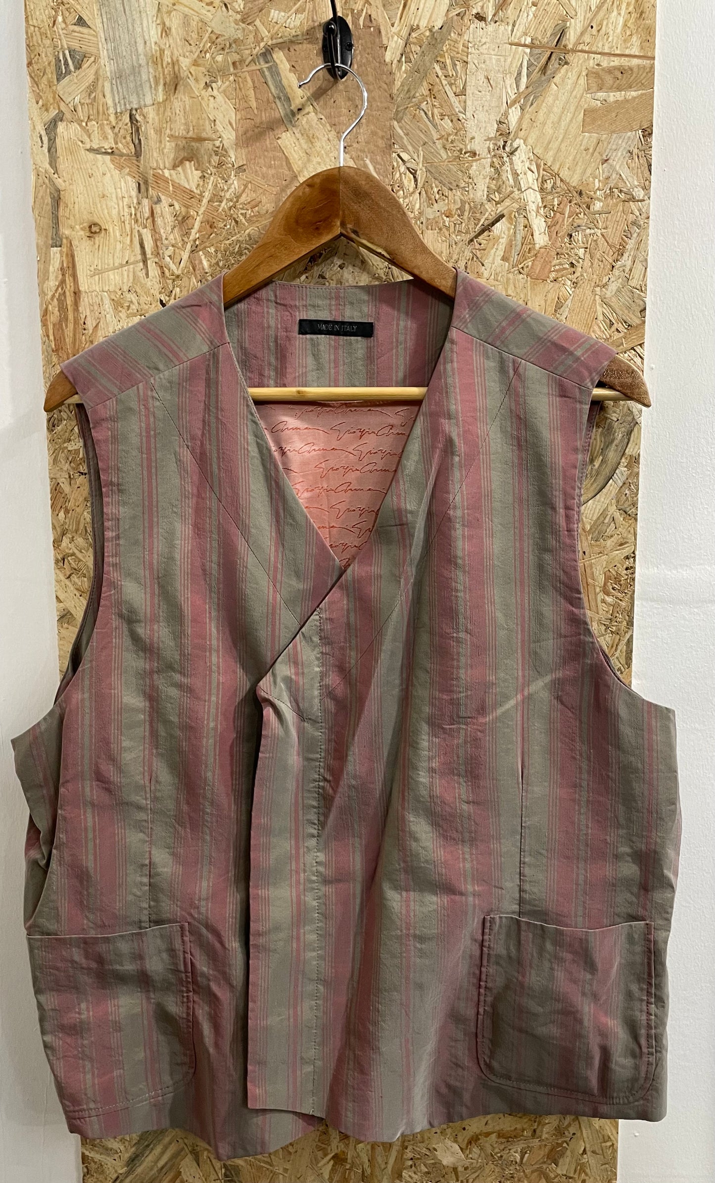 Giorgio Armani Made In Italy Grey Pink Double Breasted Waistcoat Vest Large