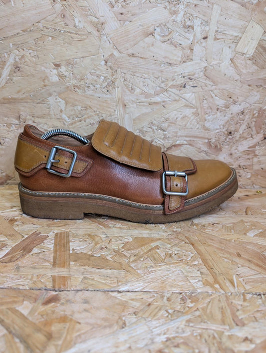 Dries van Noten Buckle Shoes UK 9 EU 43 Tan Brown Leather Gum Sole Made In Italy