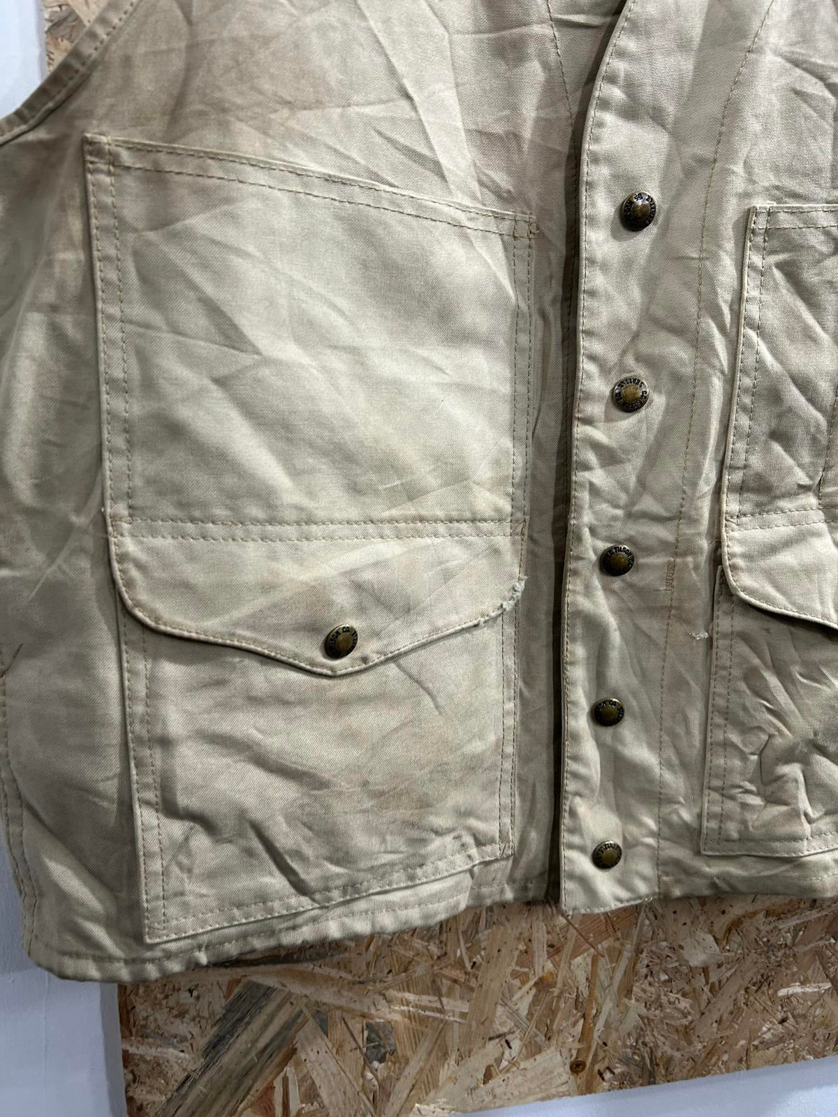 Vintage 50s Filson Dry Cloth Vest Small Gilet Beige Made In USA Canvas