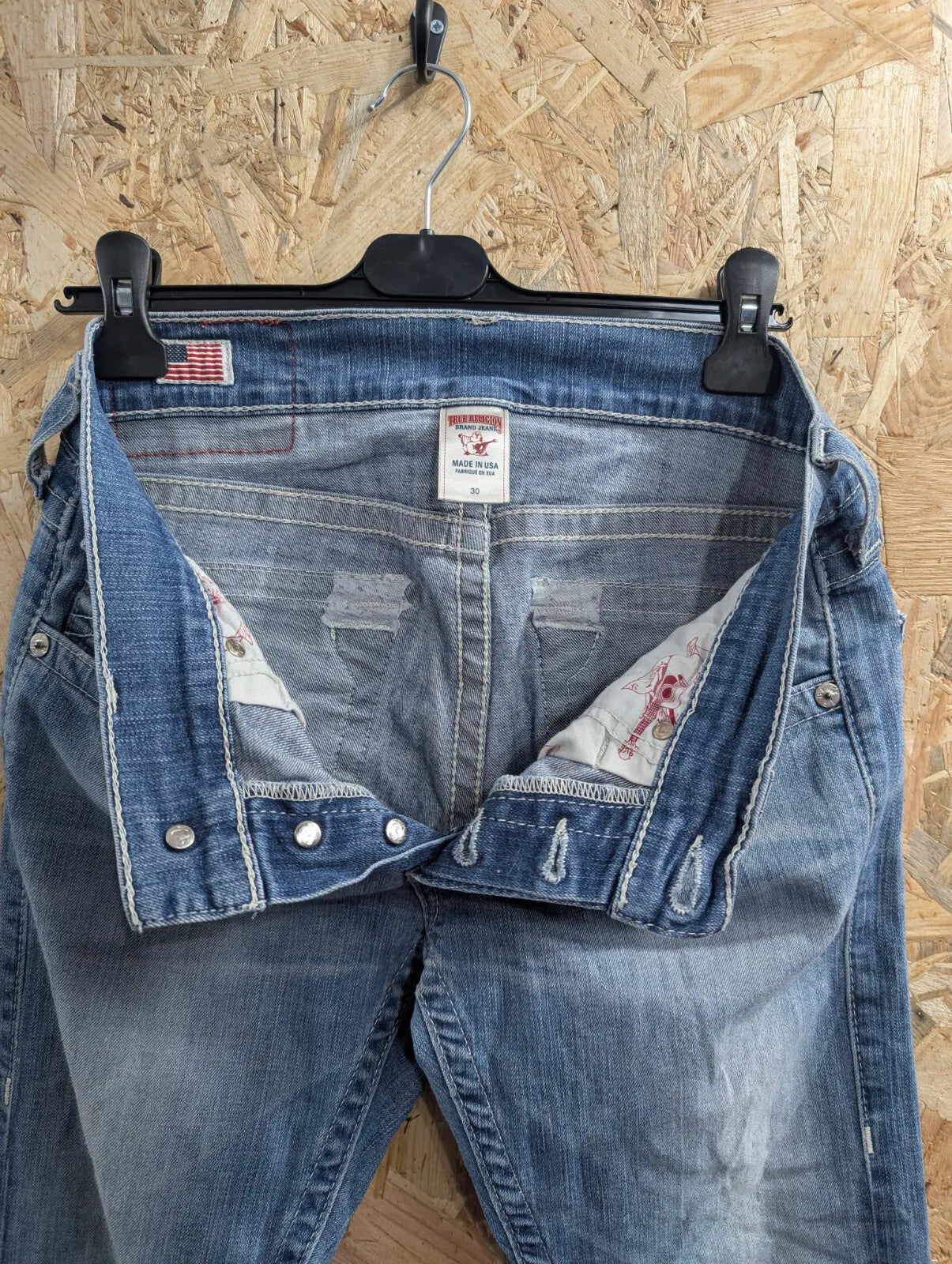 True Religion Zach Jeans Men W30 L32 Slim Straight Leg Light Blue Denim USA Made
