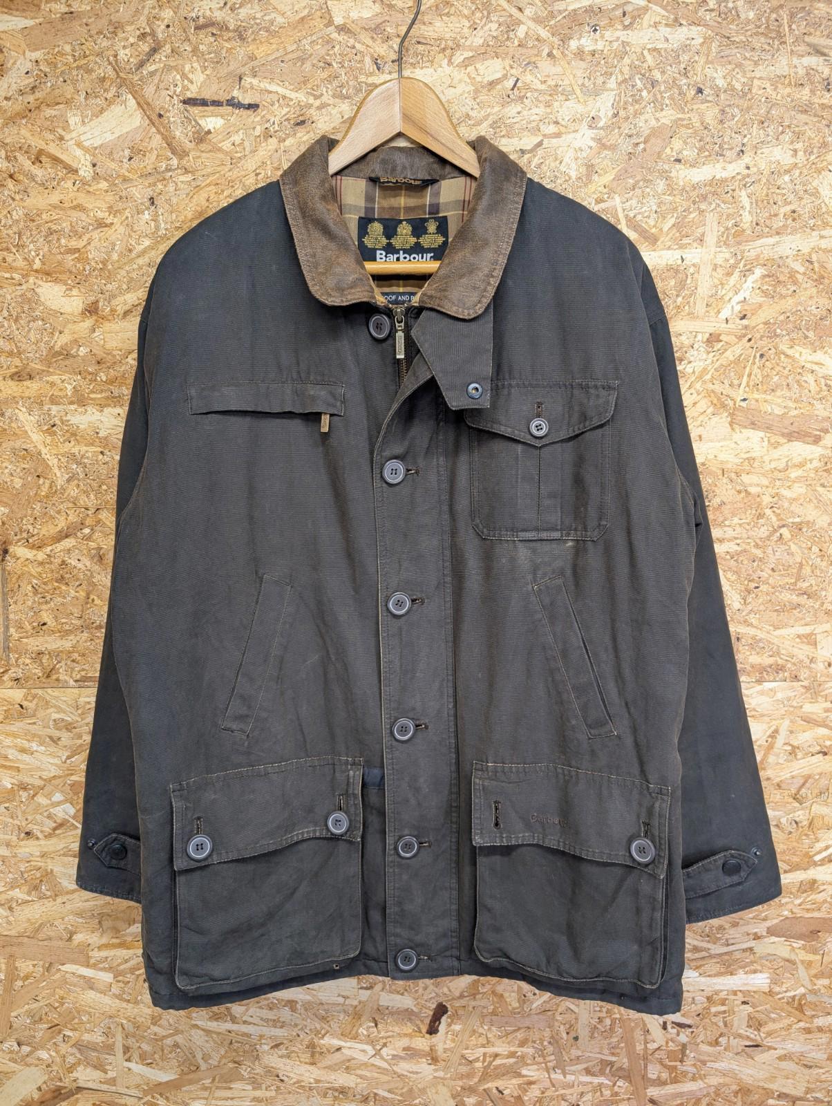 Barbour Brown Canvas Bushman Jacket Medium Men Cotton England Tartan Leather
