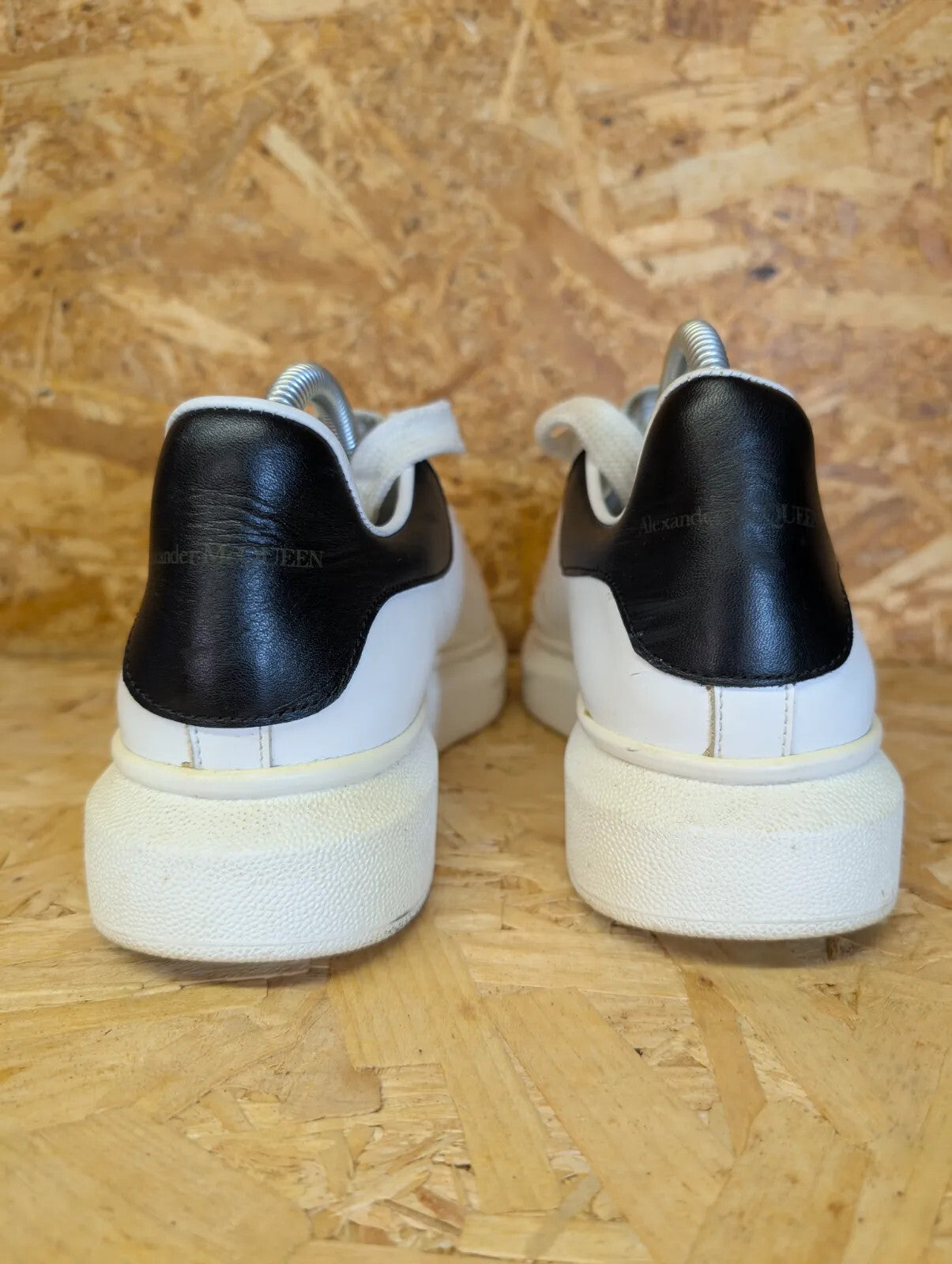 Alexander McQueen Oversized Trainers Womens UK 8 White Black Leather Wedge