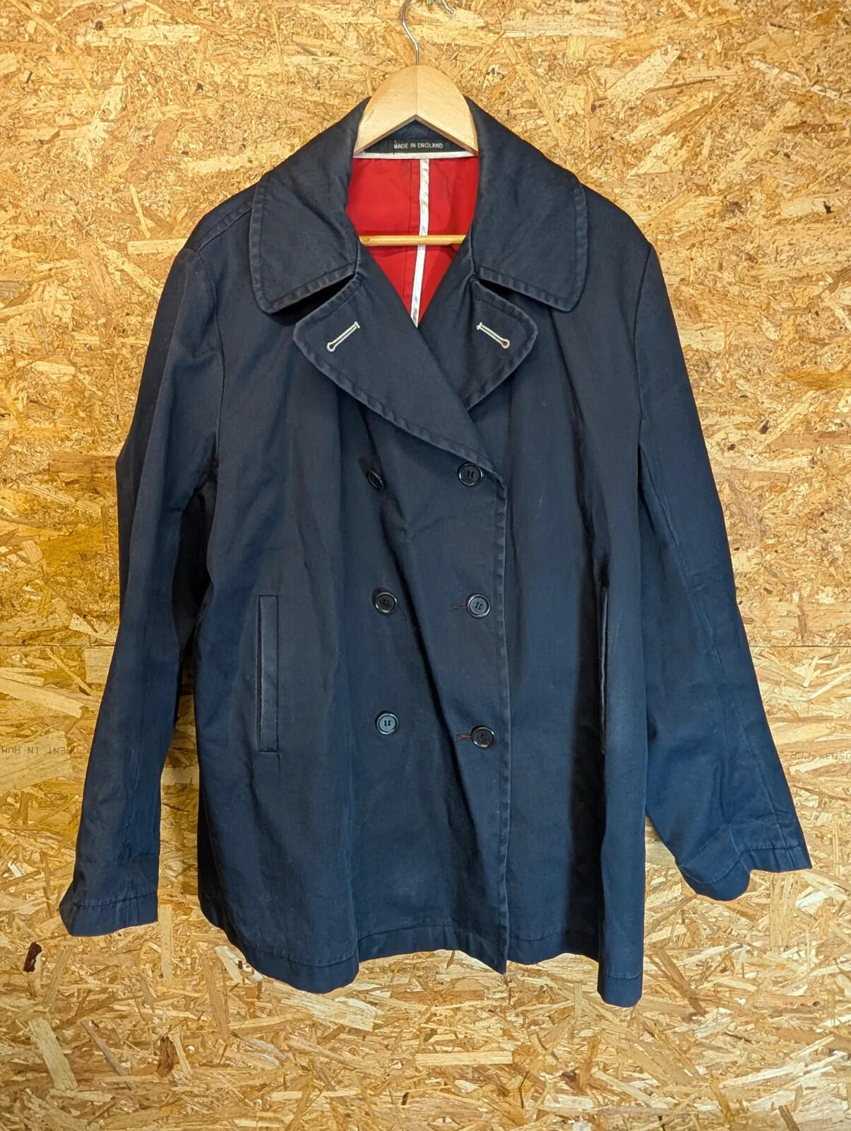 Albam x Gloverall Peacoat Mens XL Navy Blue Red Double Breasted Jacket Oi Polloi