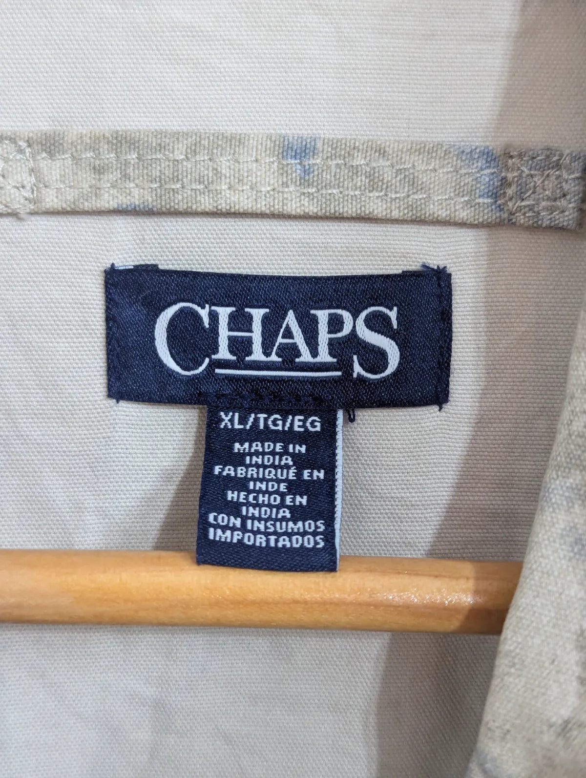 Vintage Chaps Field Jacket Mens XL Beige Blue Grey Cotton Abstract Print RL Polo