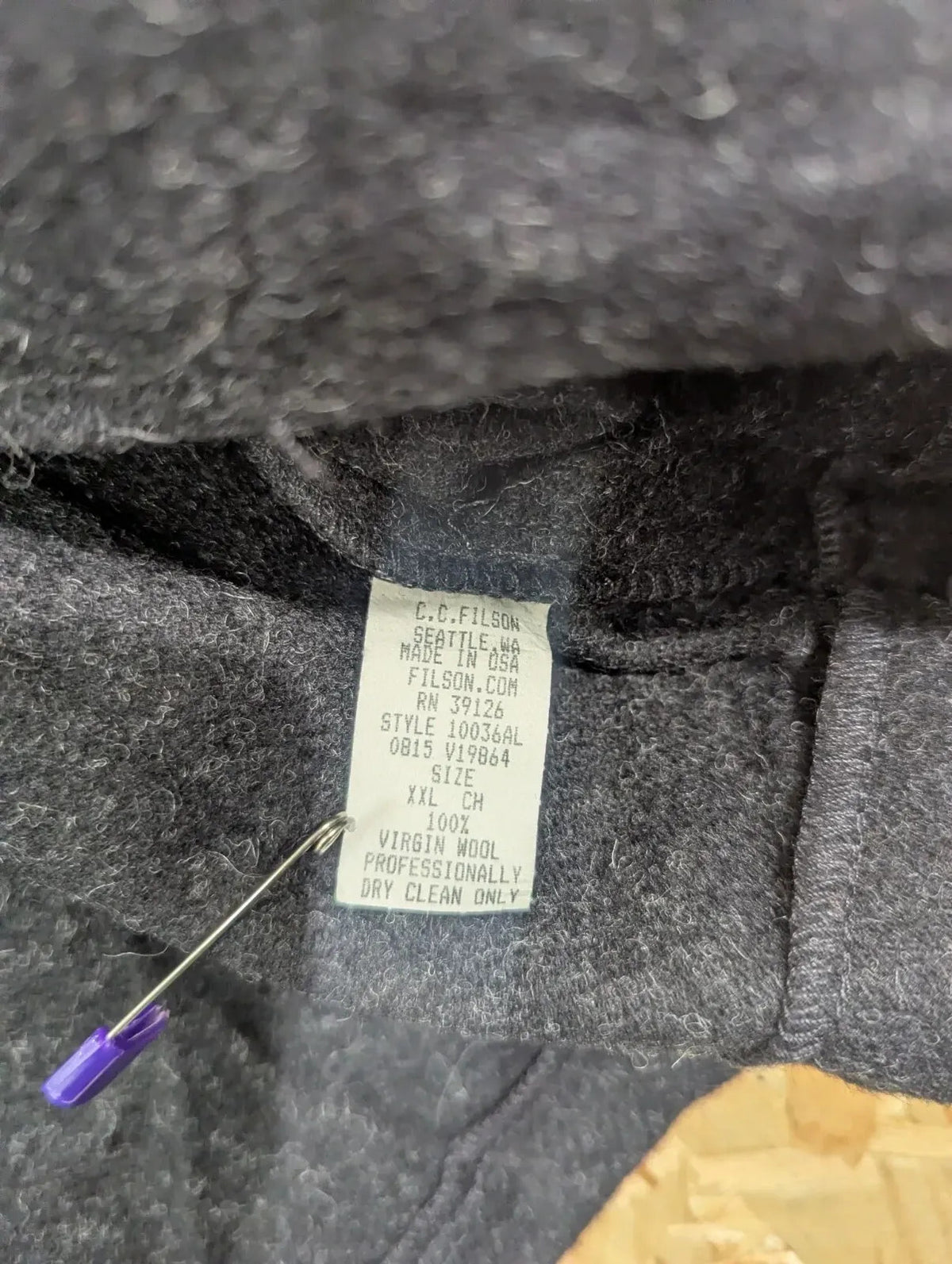 Filson 122 Jacket Liner Jacket Mens XXL Mackinaw Wool Charcoal Zip Bomber USA
