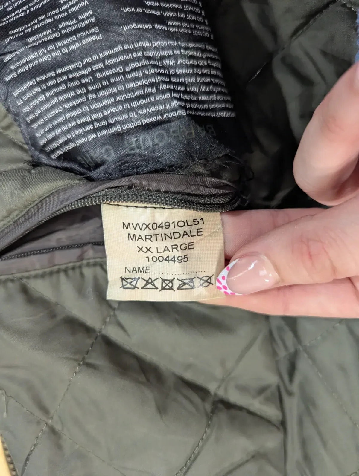 Barbour Martindale Padded Wax Jacket Mens XXL Olive Green Quilted Insulated Cord