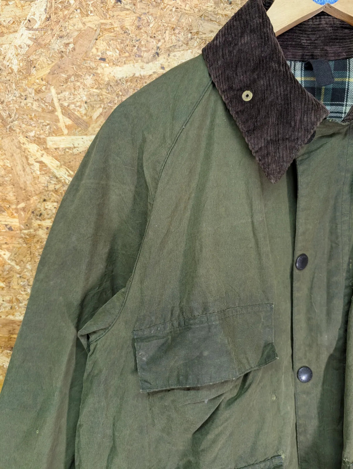 Barbour Bedale Jacket Medium 102cm 40in Olive Green Waxed Cotton Cord Collar Full