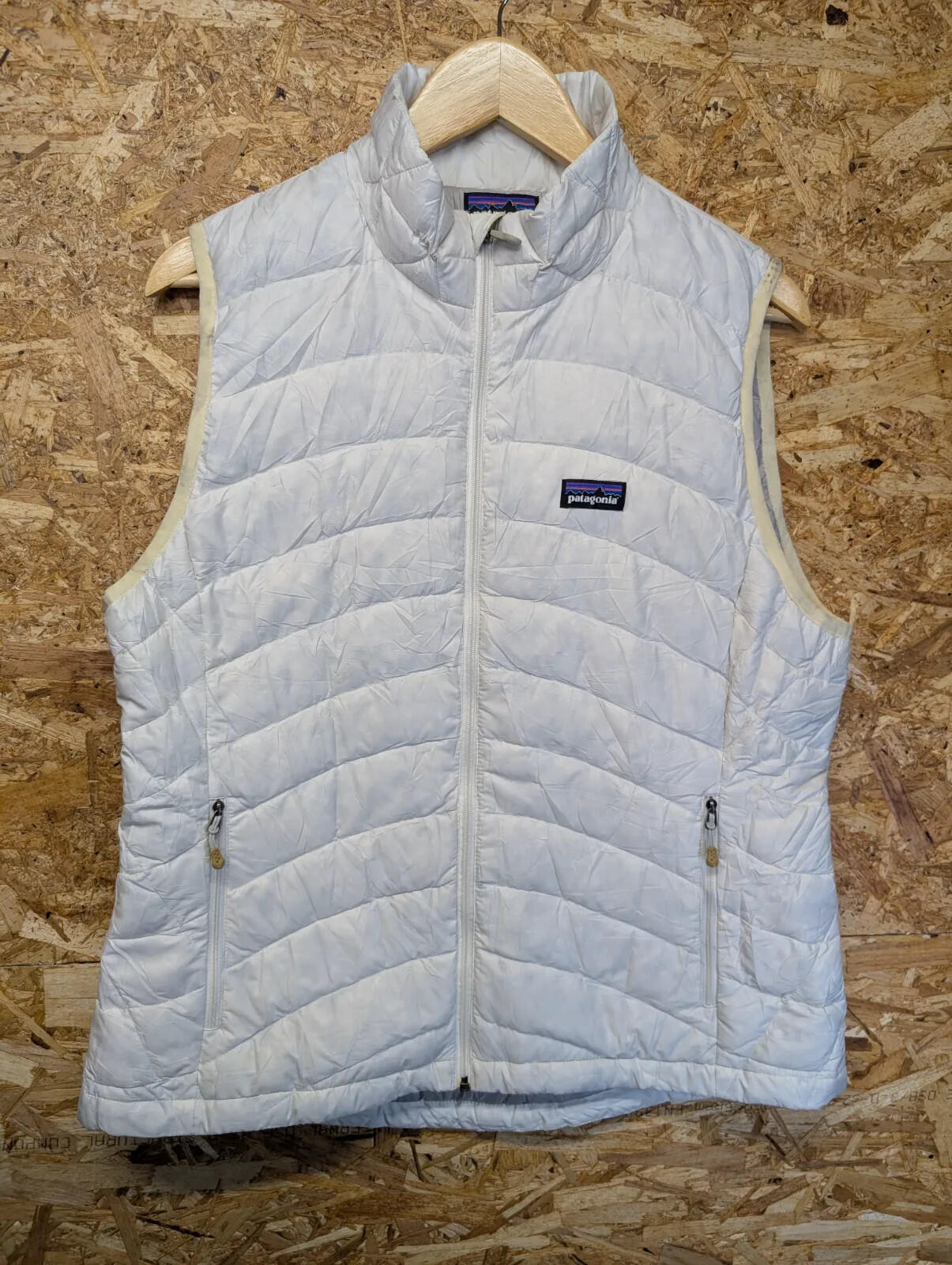 Patagonia Gilet Women Large White Ripstop Puffer Zip Insulated Goosedown Feather