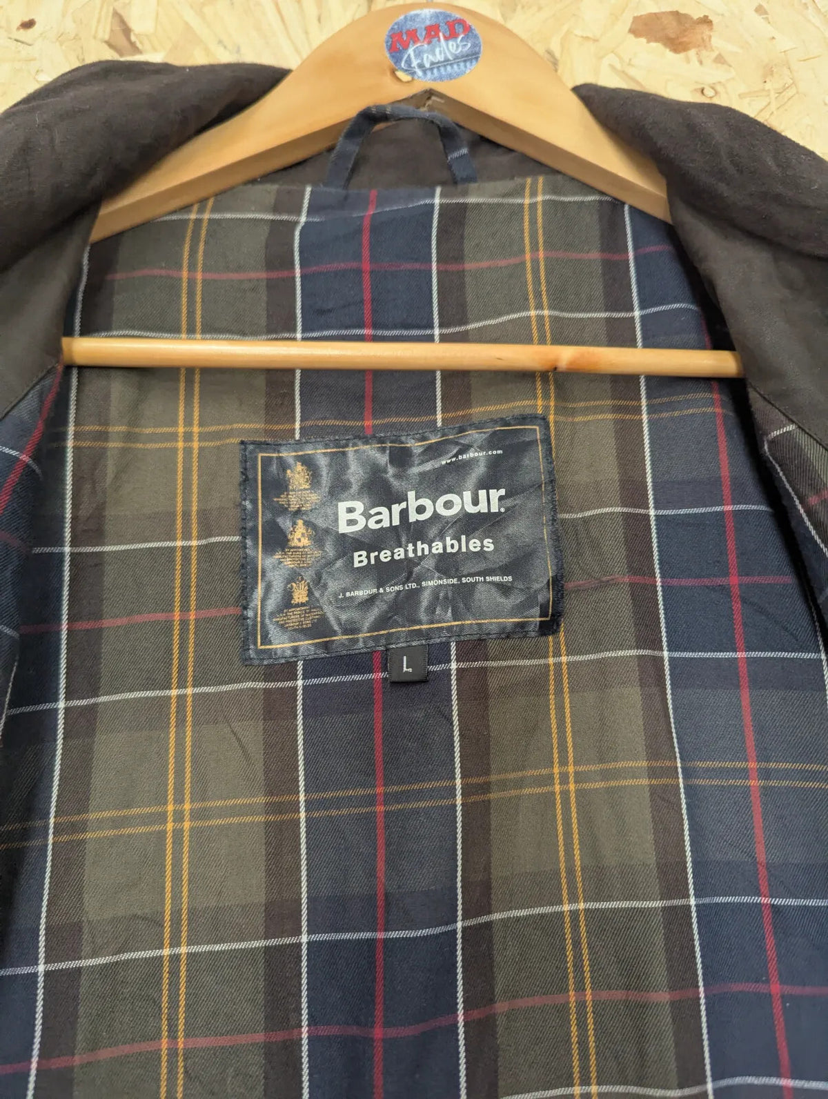 Barbour Trapper Wax Jacket Mens Large Brown Cotton Tartan Lined Breathable