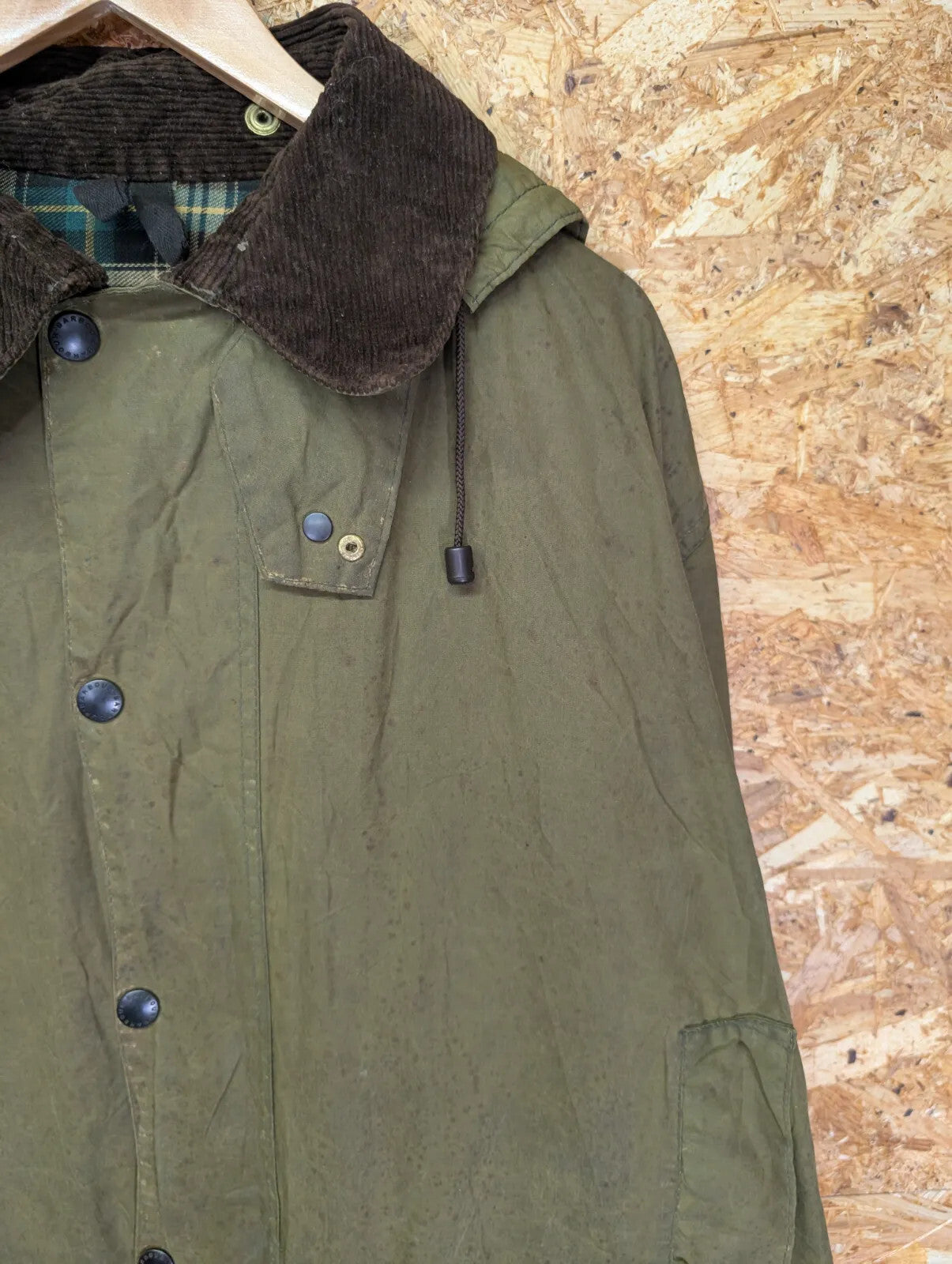 Vintage Barbour Border Hooded Wax Jacket Mens XL 44in 2 Royal Crest Warrants 80s