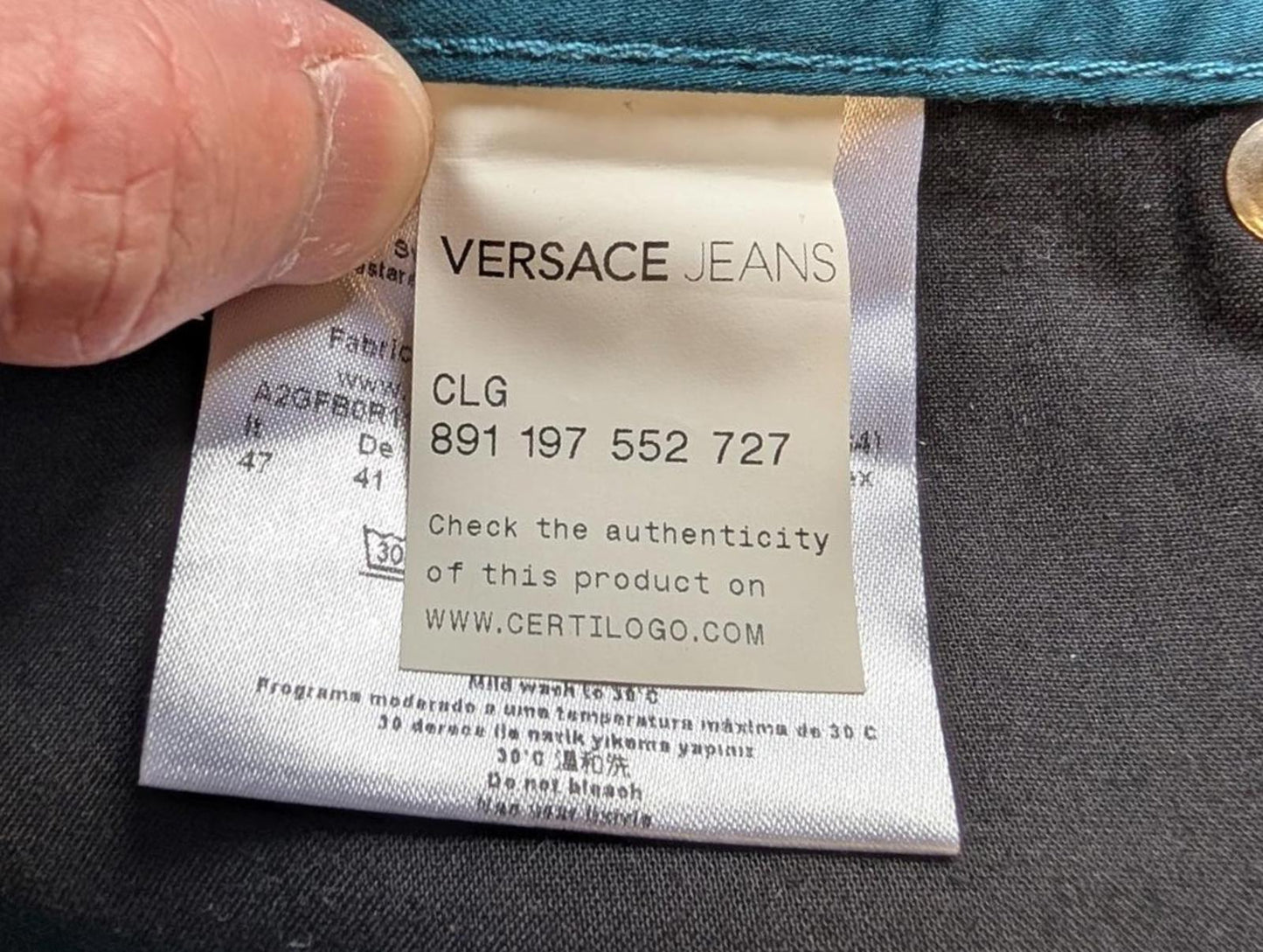 Versace Jeans W33 L34 Teal Blue Cotton Chino Trousers Zip Fly Made In Italy