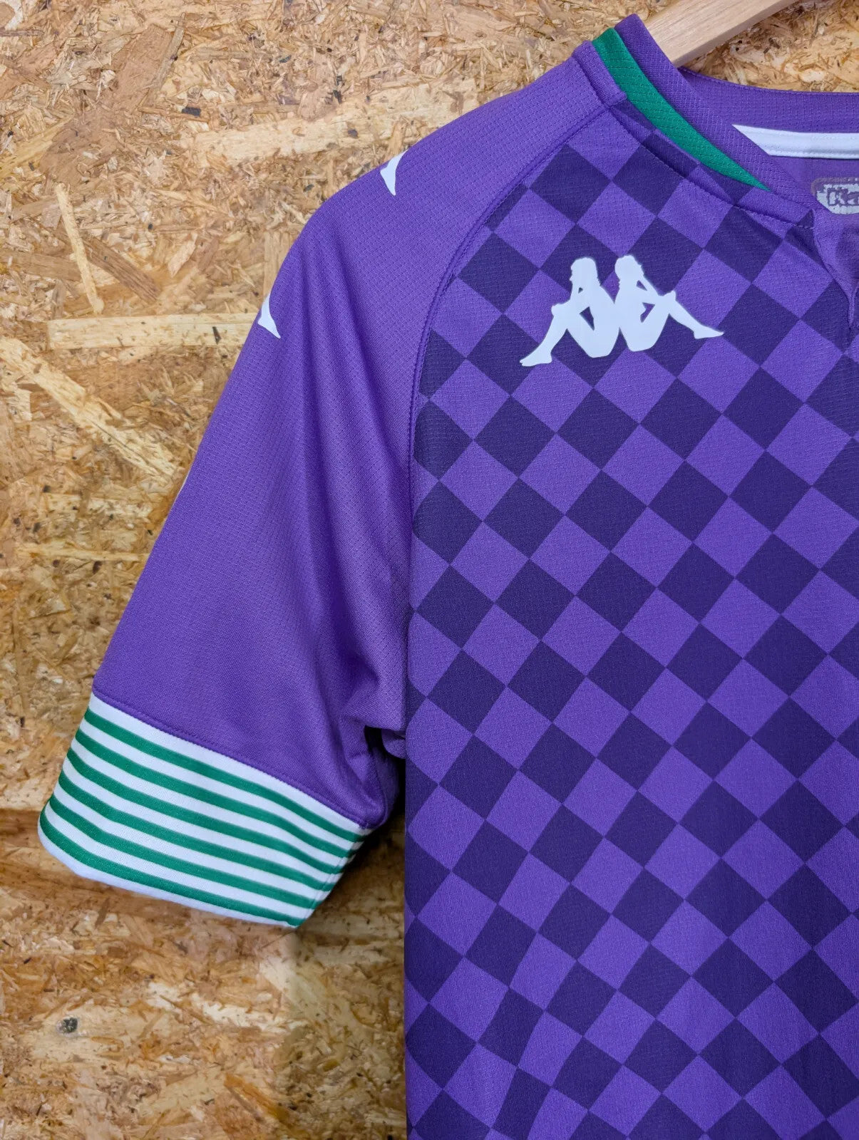 Real Betis 2020/21 Away Football Shirt Small Purple Check LaLiga S/S Kappa Spain