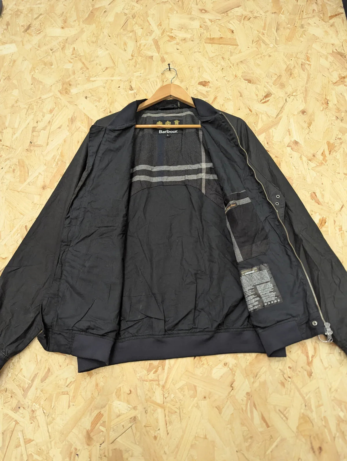 Barbour Silden Wax Jacket Mens Large Black 4oz Bomber Stand Collar Lightweight