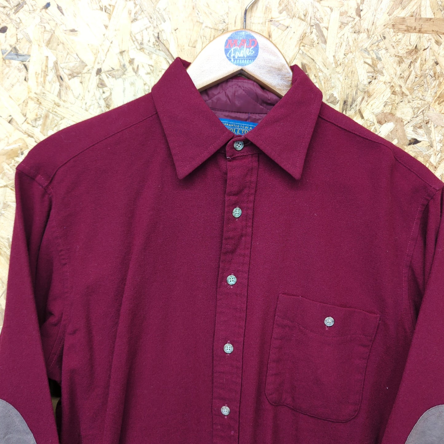 Pendleton Burgundy Heavy Duty Wool Over Shirt Jacket Blue Elbow Patch Medium