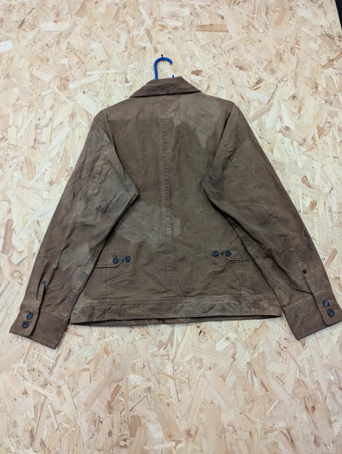 Filson Journeyman Jacket Mens Medium Waxed Brown Cord Collar Tin Cloth USA Made